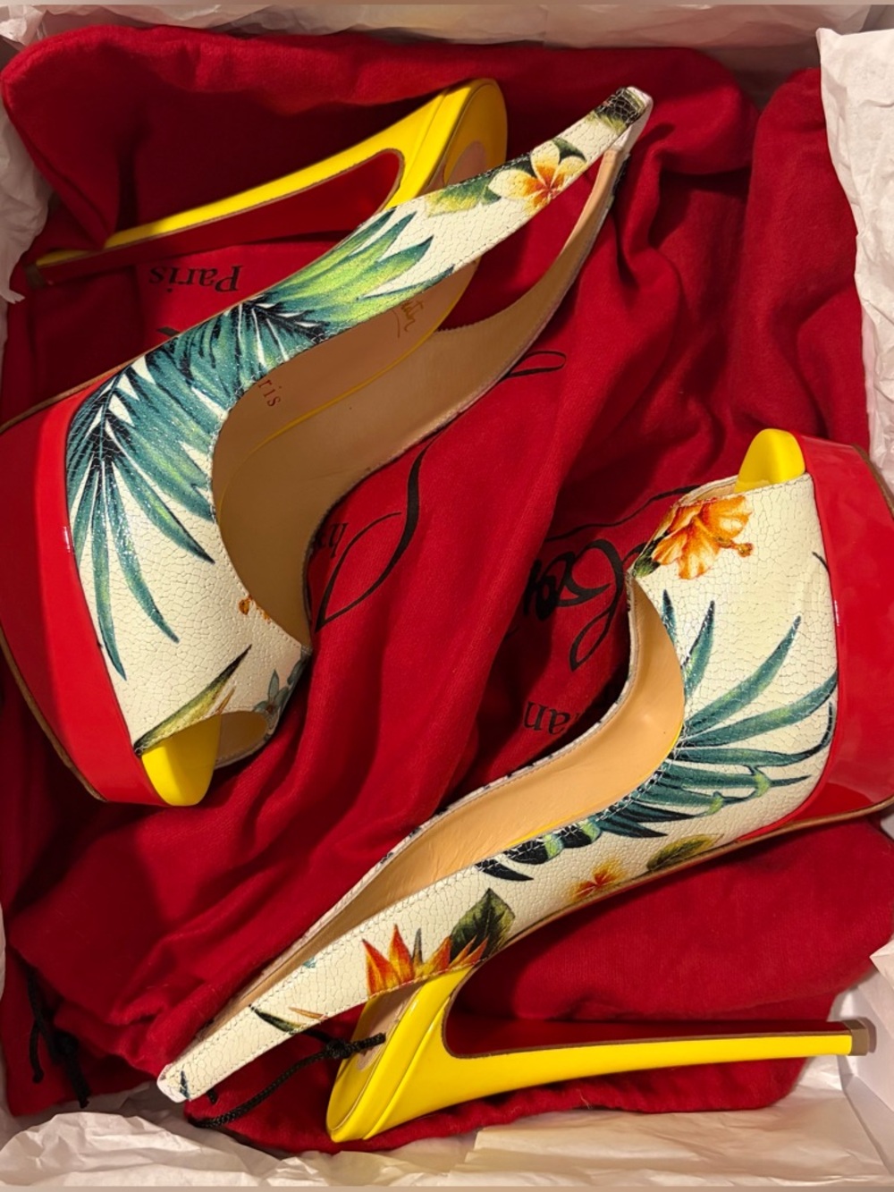 Christian Louboutin Yellow and Red Tropical Heels Size 38.5 - Picture 10 of 12